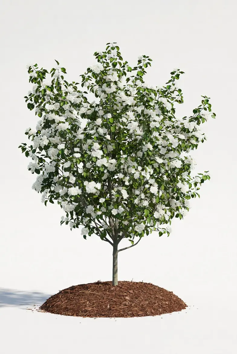 Spring Snow Crabapple tree in white bloom